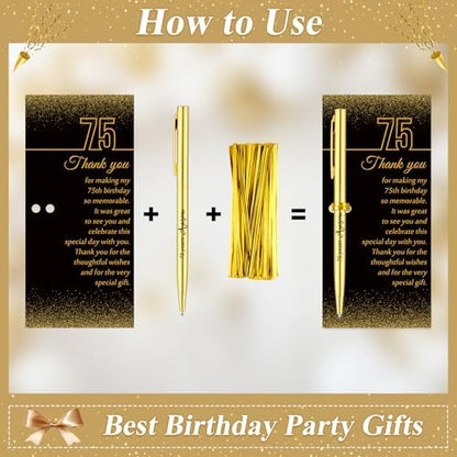 Feifeiya 75th Birthday Party Favors with Black Gold Pens Thank You