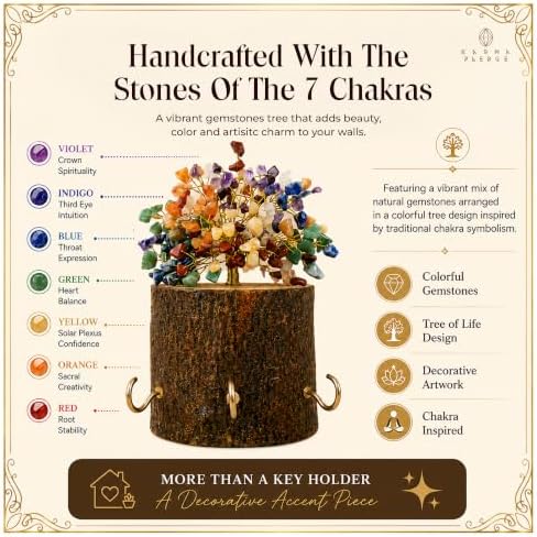KARMAPLEDGE 7 Chakra Crystal Tree Key Holder for Wall | Handcrafted