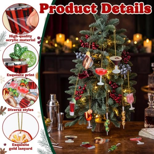 Amyhill 24 Pcs Acrylic Martini Cocktail Christmas Ornaments Hanging