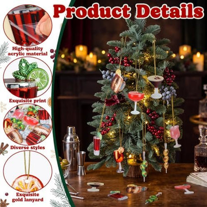 Amyhill 24 Pcs Acrylic Martini Cocktail Christmas Ornaments Hanging