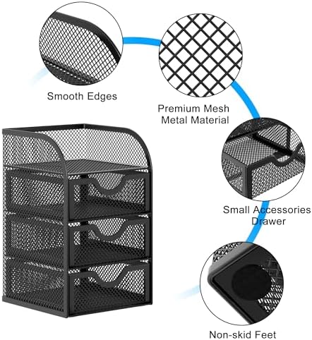 EasyPAG Mesh Desk Organizer with 3 Drawer Office Desktop Organizers