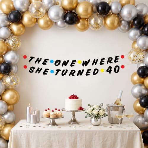 Pre-Strung Friends Themed 40th Birthday Black Glitter Banner - 40th