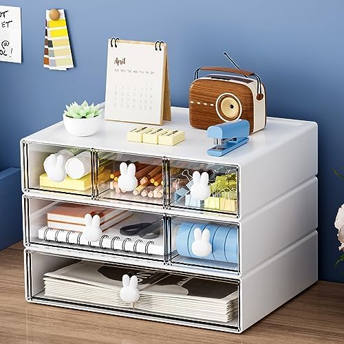 Marbrasse Desk Organizer with 6 Drawers, 3 Tier Stackable Storage