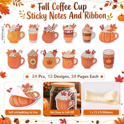 24 Set Fall Coffee Cup Sticky Notes and Pens Thanksgiving Party Gift