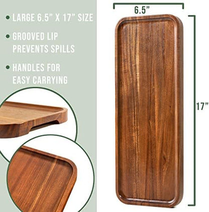 Large Solid Acacia Wood Serving Trays (17 x 6.5 inches) Rectangular
