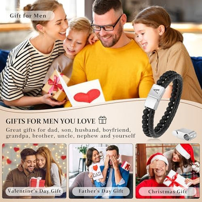 LUXEJEW Gifts for Men - Mens Bracelet, Beaded Leather Initial Bracelet
