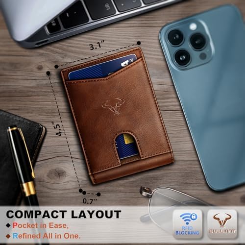 BULLIANT Men Slim Leather Pocket Wallet Bill Holder 11Cards-Genuine
