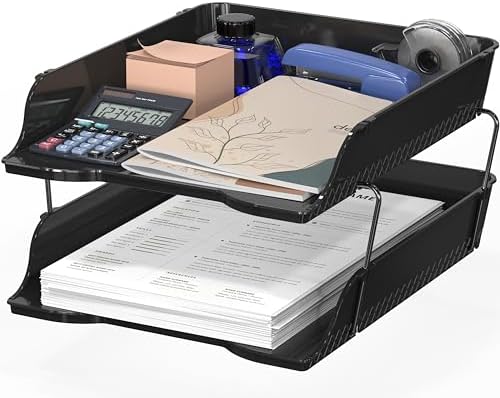 Simple Houseware 2-Tier Stackable Paper Tray for Desk Organizer, Black