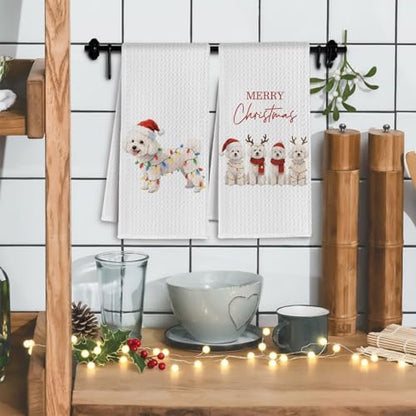 Christmas Bichon Frise Kitchen Towels, Bichon Frise Dog Lover Gifts