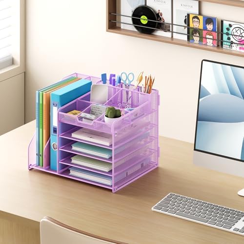 Lavatino 5-Tier Desk Organizer with 2 File Holders, Metal Adjustable