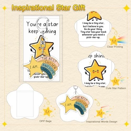 Henoyso Inspirational Star Keychain Bulk, Rainbow Appreciation Gift