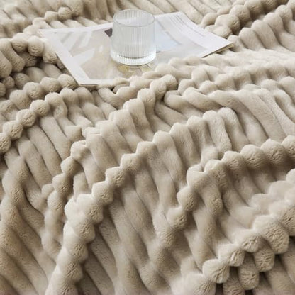 Khaki Throw Blanket for Couch Sofa 50x60 inches Striped Design