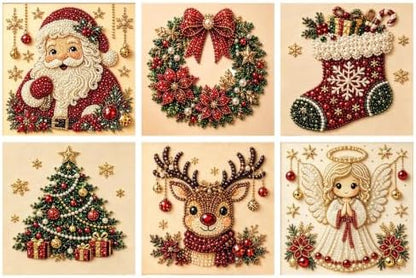 6 PACK Christmas Pearl Diamond Art Kits With Frame for Adults Diamond