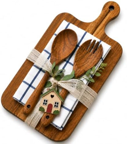 Housewarming Gift Wooden Cutting Board Set with Utensils and Napkin
