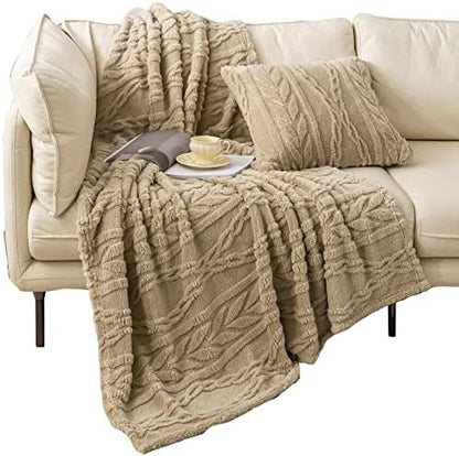 YUSOKI Sherpa Fleece Large Throw Blanket, Tan, 50"x65"