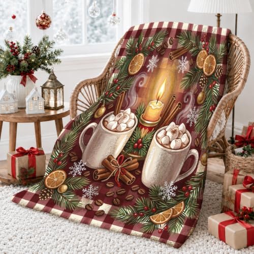 Cozy Winter Cocoa and Cinnamon Holiday Hot Mugs Throw Blanket 50x60