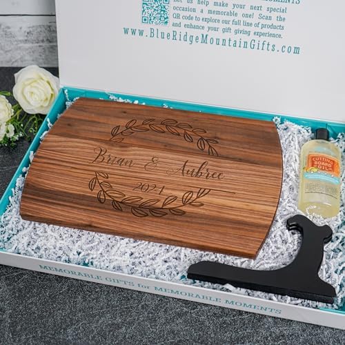 Personalized Engraved Cutting Board Gift Set with Box, Stand and Oil