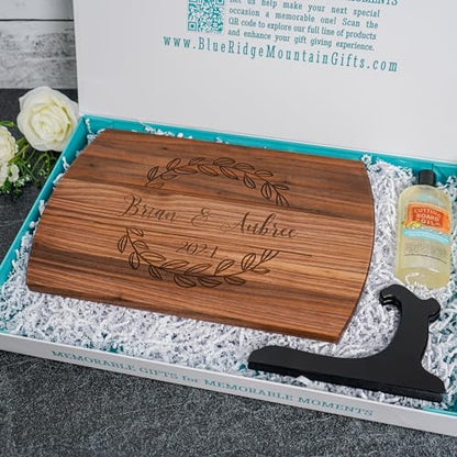 Personalized Engraved Cutting Board Gift Set with Box, Stand and Oil