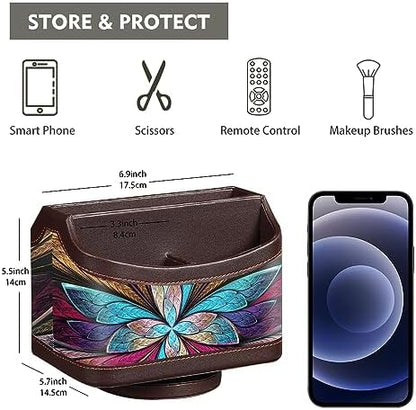 360° Rotating Remote Control Holder, PU Leather TV Remote Caddy, Pen