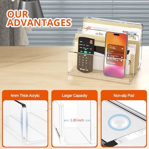 Richboom Acrylic File Sorter, 8.5"x6.3"x6.2", Upright File Organizer