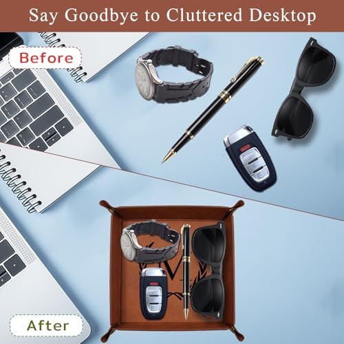 Personalized Leather Valet Tray Engraved Initials Key Tray Nightstand