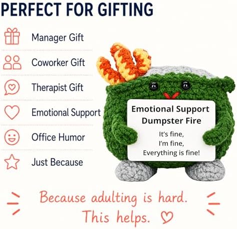 Emotional Support Dumpster Fire Crochet Plush, Funny Stress Relief