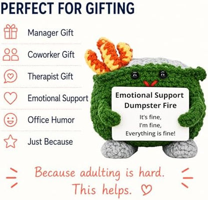 Emotional Support Dumpster Fire Crochet Plush, Funny Stress Relief