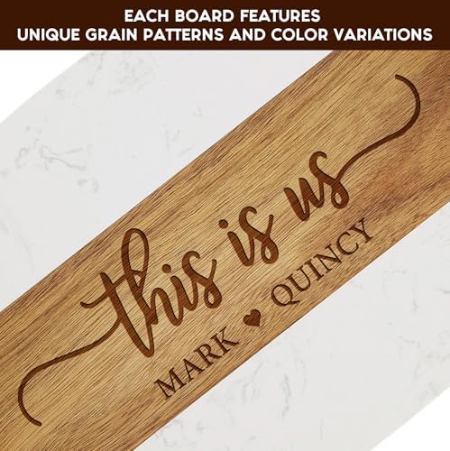 Personalized Wedding Gift for Couples - Engraved Acacia Wood & Marble