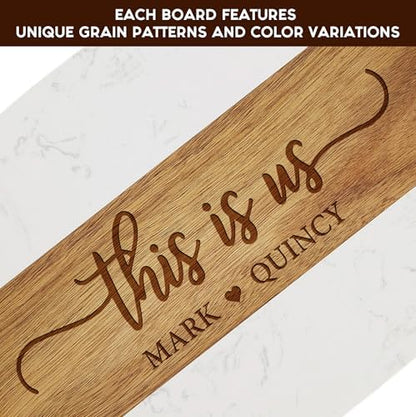 Personalized Wedding Gift for Couples - Engraved Acacia Wood & Marble