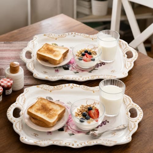 DEAYOU 3-Pack Melamine Serving Tray, Stackable Food Tray with Handles