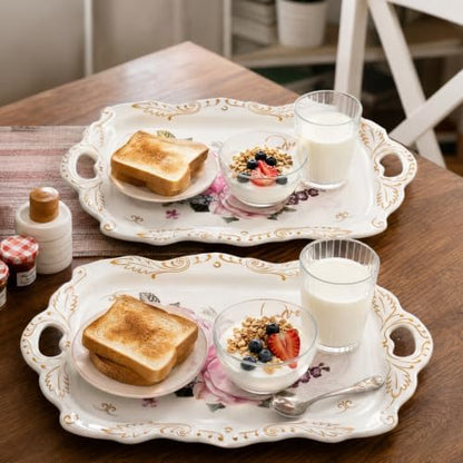 DEAYOU 3-Pack Melamine Serving Tray, Stackable Food Tray with Handles