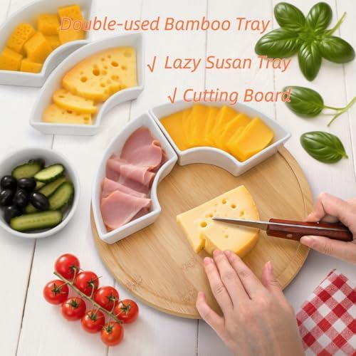 Lyellfe Divided Serving Dish Lazy Susan, 5 Removable Compartment