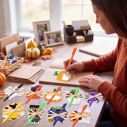 Pasimy 24 Sets Halloween Sticky Notes Pen Bulk Classroom Gifts Party