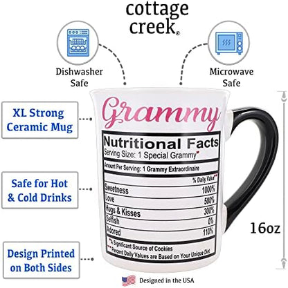 Cottage Creek Mugs 16oz Large Ceramic Coffee Cup, Grammy Mug for