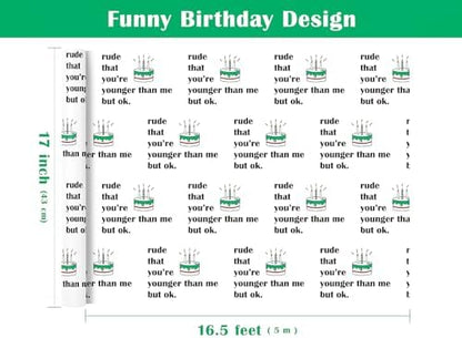 WRAPAHOLIC Funny Birthday Wrapping Paper Roll - Mini Roll - 17 Inch x