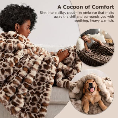 WDCOZY Luxury Bubble Throw Blanket, Faux Rabbit Fur Mink Plush Throw