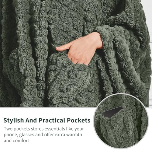 Wearable Blanket Sherpa Fleece Shawl Blanket with Pockets Blanket
