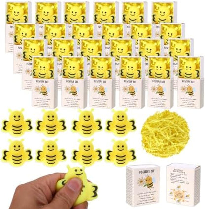 24 Sets Bee Stress Ball for Adults Positive Gifts with Cards Boxes