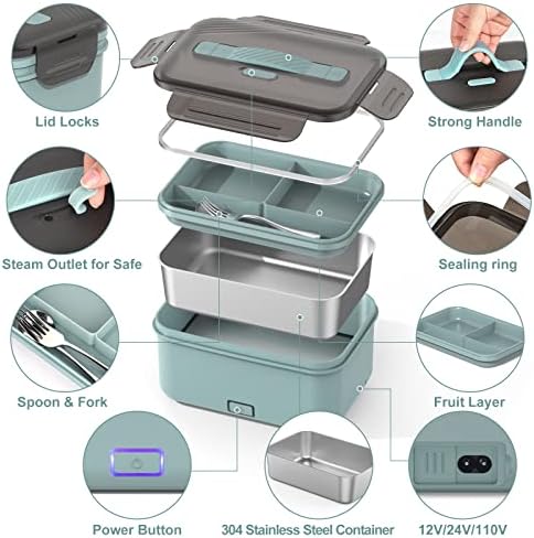 WisaKey 1.8L 100W Heated Lunch Box Portable Electric Lunchbox Adult