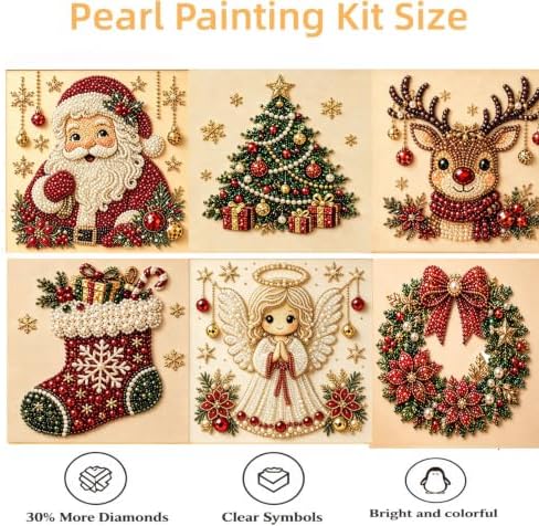 6 PACK Christmas Pearl Diamond Art Kits With Frame for Adults Diamond