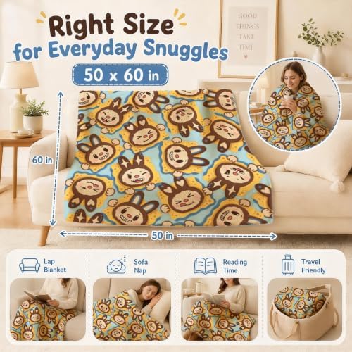 Pycat Cute Blue Flannel Throw Blanket, Monster Biscuits Birthday Gifts