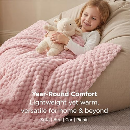 Bedsure Pink Throw Blanket for Couch - 350GSM Fluffy Plush Bubble