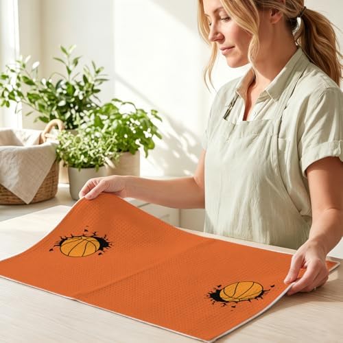 4 Pcs Basketball Hand Towels, Basketballs Gifts Reusable Dish Towels