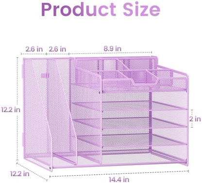 Lavatino 5-Tier Desk Organizer with 2 File Holders, Metal Adjustable