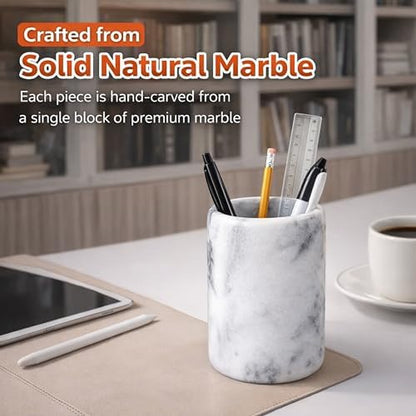 Creative Home White Marble Pen Holder, Heavy Stone Pencil Cup