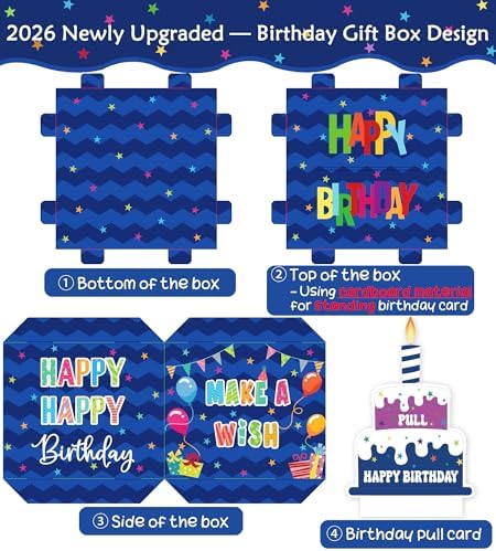 Birthday Money Box for Cash Gift Pull, Surprise Gift Boxes for Money