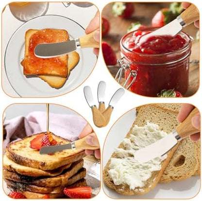 6 Pcs - Cheese Knife Set with Wooden Handle, Stainless Steel Butter