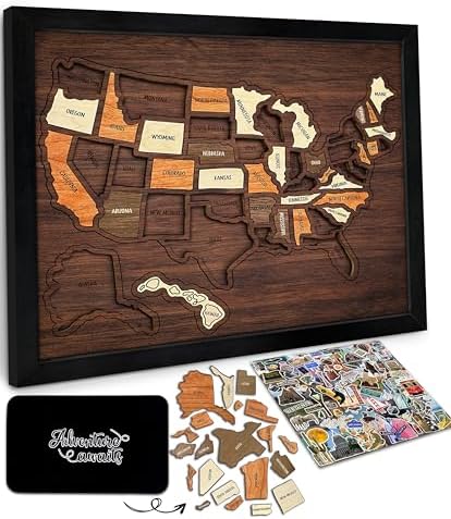 flinelife USA Travel Map, 13x11, Wooden USA Map Puzzle, Perfect For