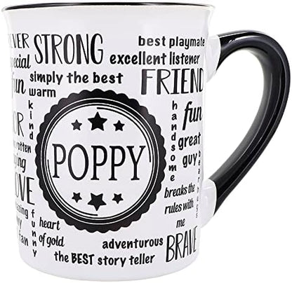 Cottage Creek Poppy Coffee Mug, Word Art Cup, Fathers Day Gift for