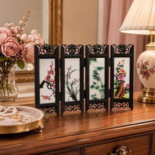LUOZZY Chinese Mini Panel Divider Tabletop Folding Screen Tiny Room